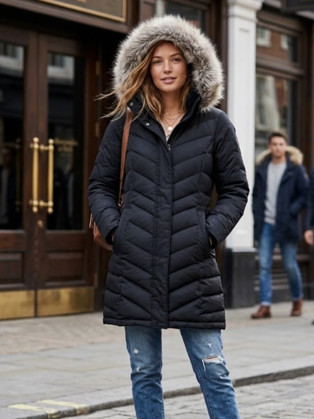 Abercrombie & Fitch Ultra Black Ultra Puffer Jacket w/ Removable Fur Hood M